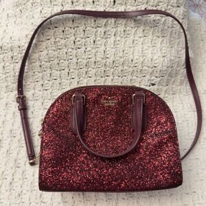 Kate Spade Satchel‎ Small Burgundy Glitter Crossbody Bag Leather Trim Purse